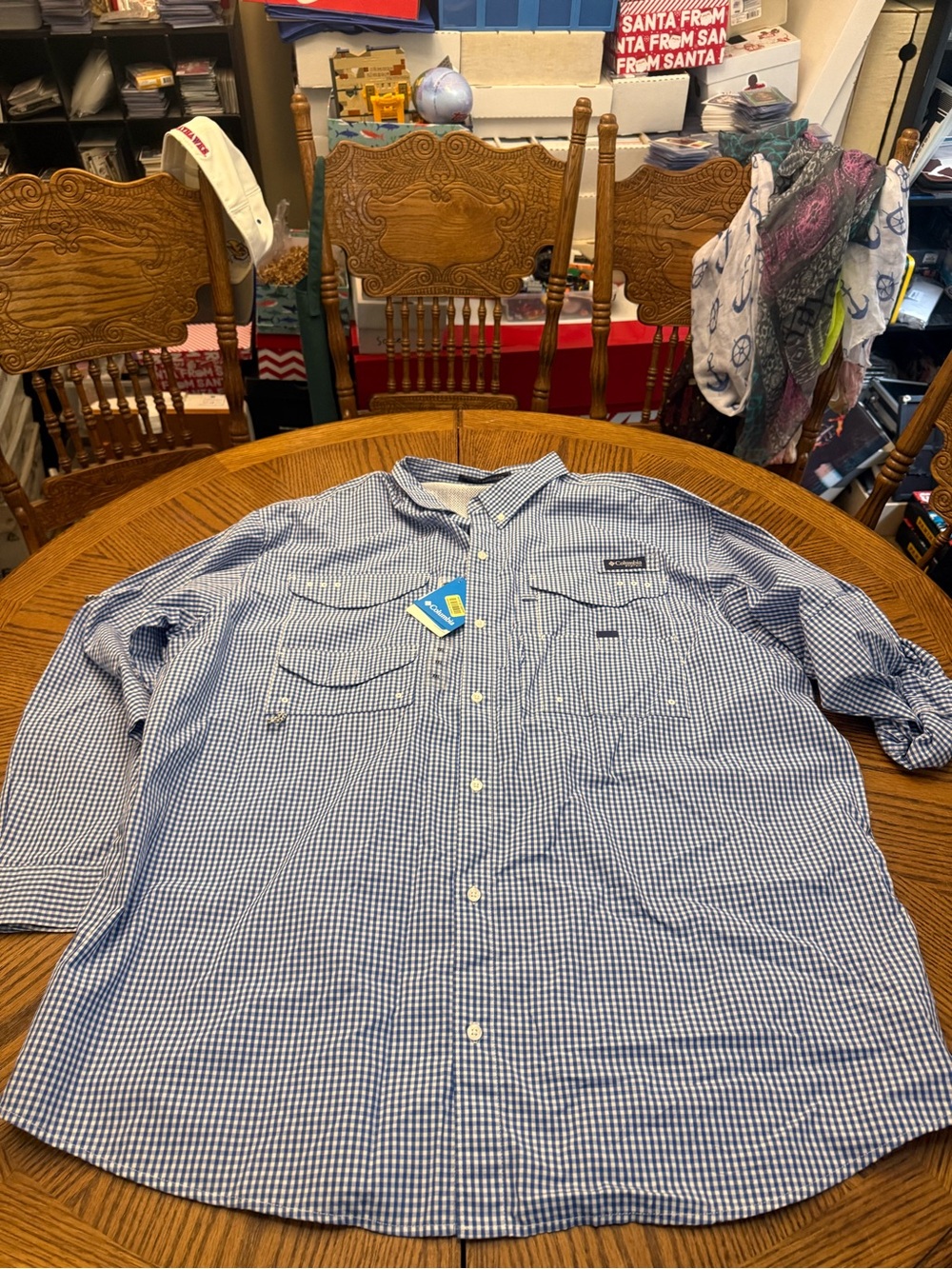 New with Tags Columbia Blue and White Check Long-Sleeve Button-Down Shirt
